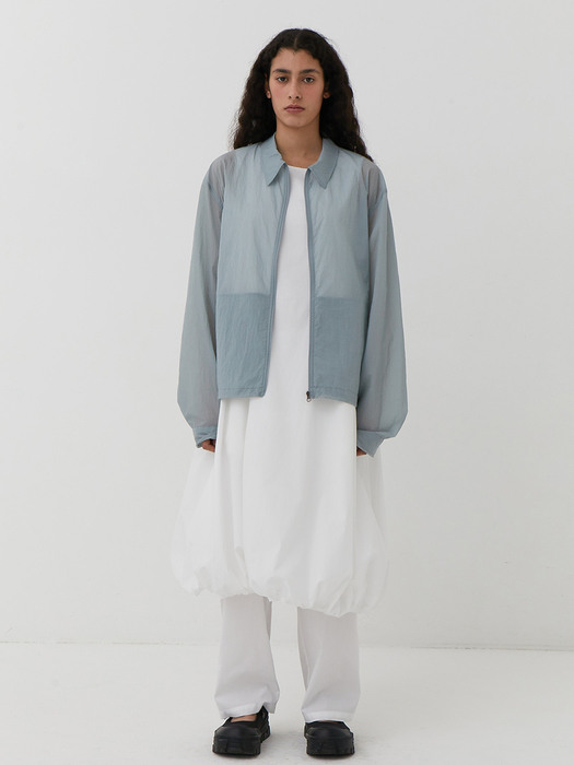 아모멘토]SHEER ZIP-UP SHIRTS (BLUE GREY)