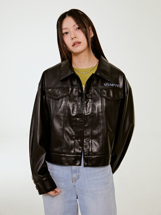 FAUX LEATHER TRUCKER JACKET_BLACK