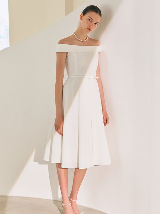 KATRINA Off shoulder midi dress (Ivory)