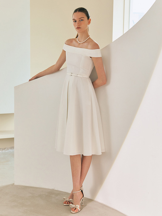 KATRINA Off shoulder midi dress (Ivory)