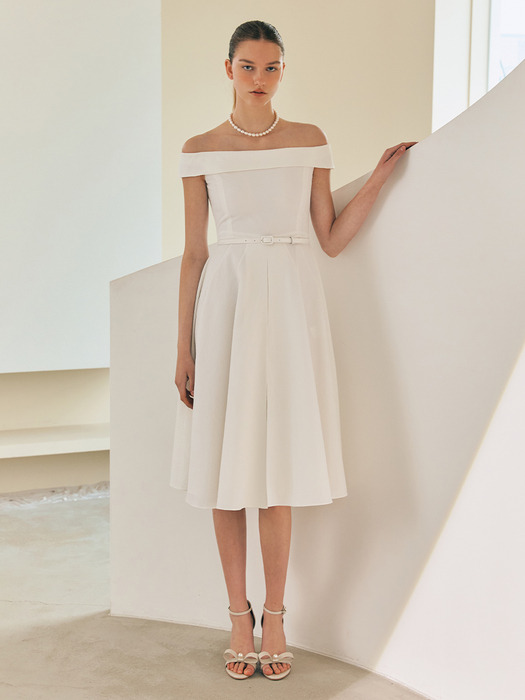 KATRINA Off shoulder midi dress (Ivory)