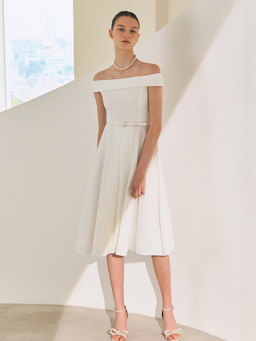 KATRINA Off shoulder midi dress (Ivory)