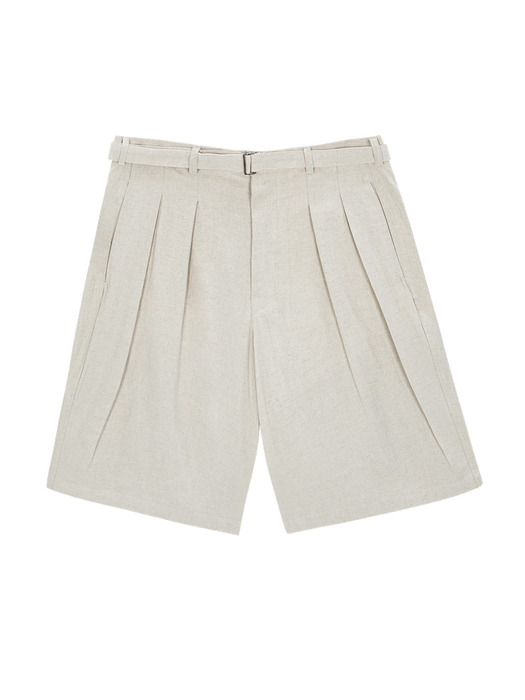 Belted wide linen shorts (beige)