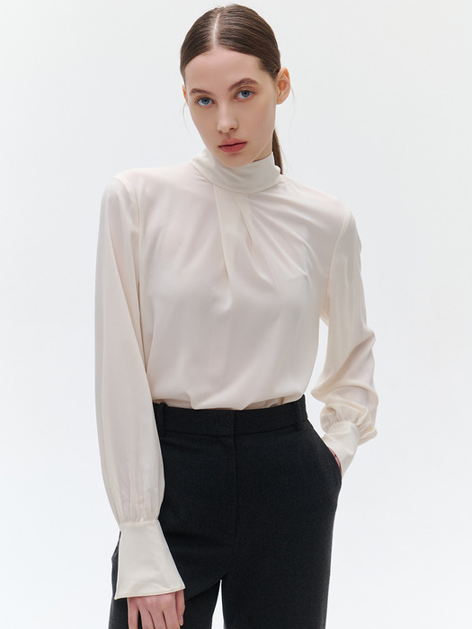 [Drama Signature] High-neck Tie Silky Blouse_5color