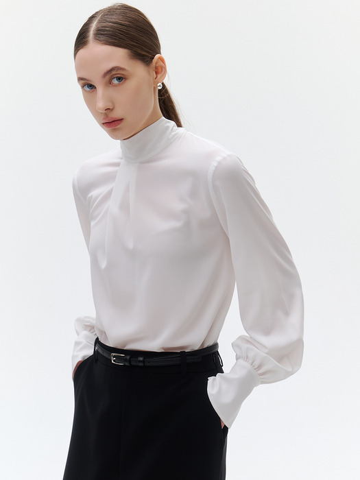 [Drama Signature] High-neck Tie Silky Blouse_5color