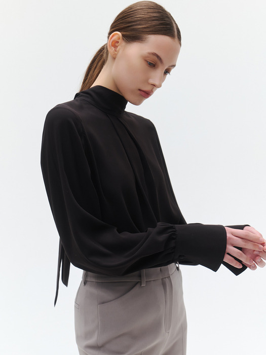 [Drama Signature] High-neck Tie Silky Blouse_5color