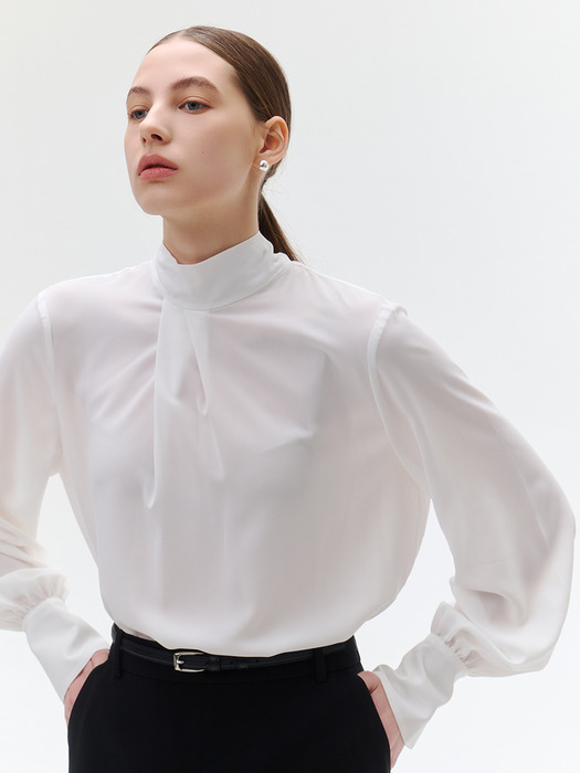 [Drama Signature] High-neck Tie Silky Blouse_5color