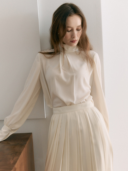 [Drama Signature] High-neck Tie Silky Blouse_2color
