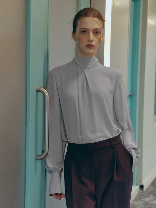 [Drama Signature] High-neck Tie Silky Blouse_2color