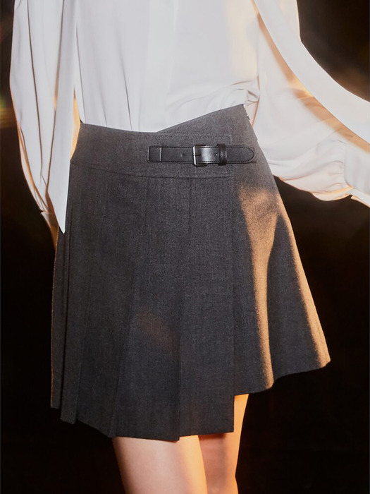 Signature Pleats Wrap Mini Skirt  Grey (KE3827M023)