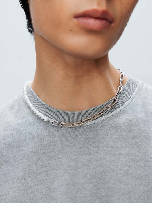 Chain Half Pearl Necklace_VH24NNNE171M