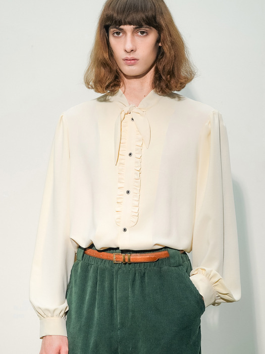 Bow-Tie Ruffled-Placket Blouse[Lemon(MAN)]_UTS-FS83