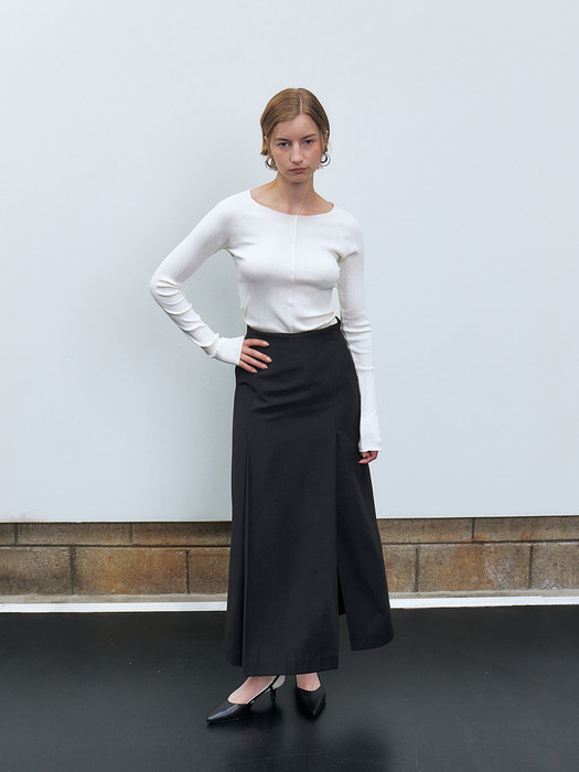 RTF PLEATED SLIT SKIRT_2COLORS