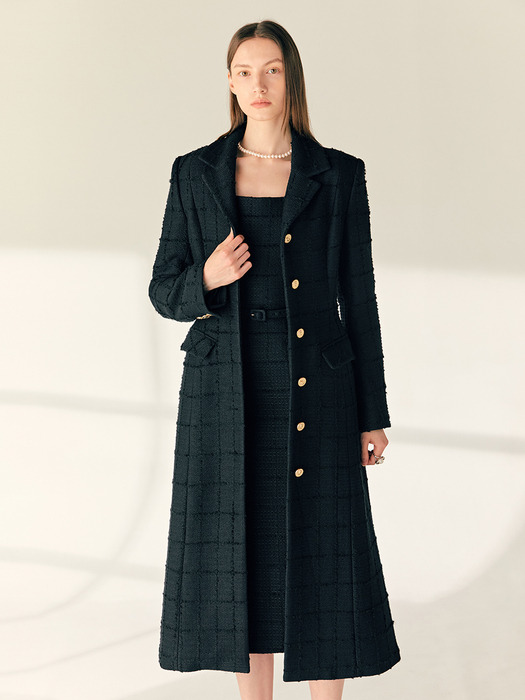 ARABELLA Single breasted tweed coat (Black)