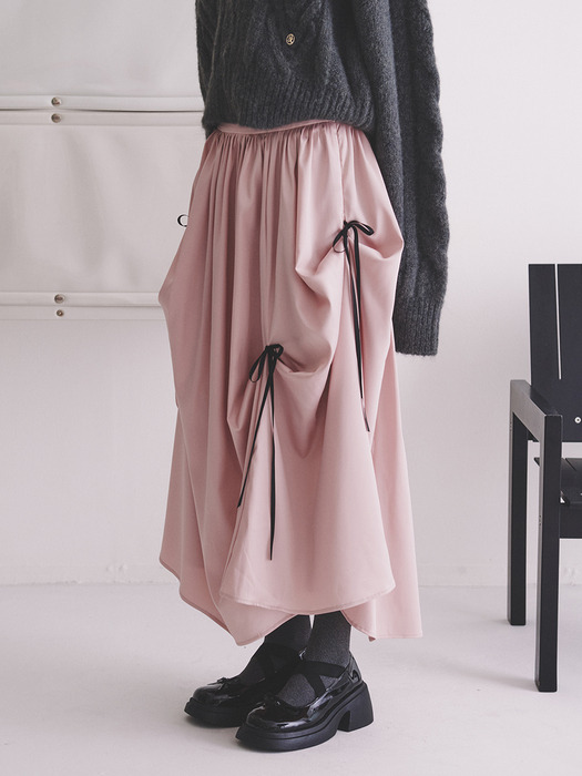 Cosmo Bow Shirring Skirt_pink