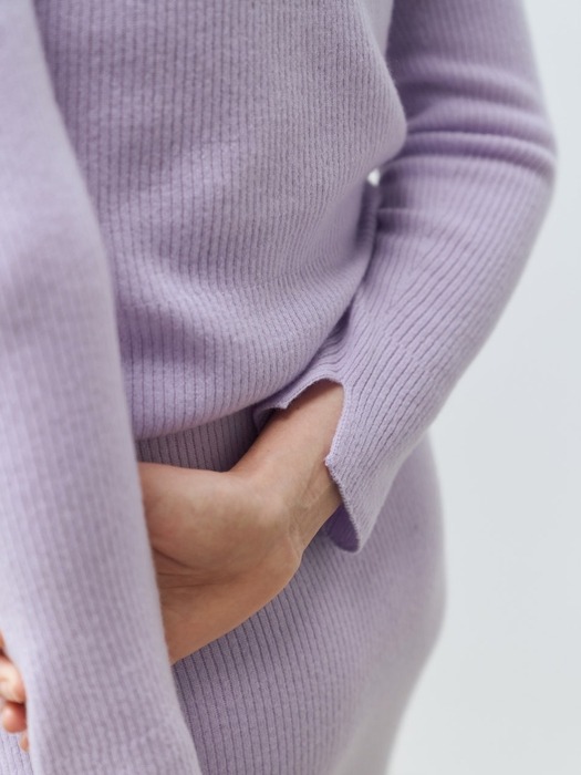 italy cashmere 20% - v-neck rib cardigan (lavender)