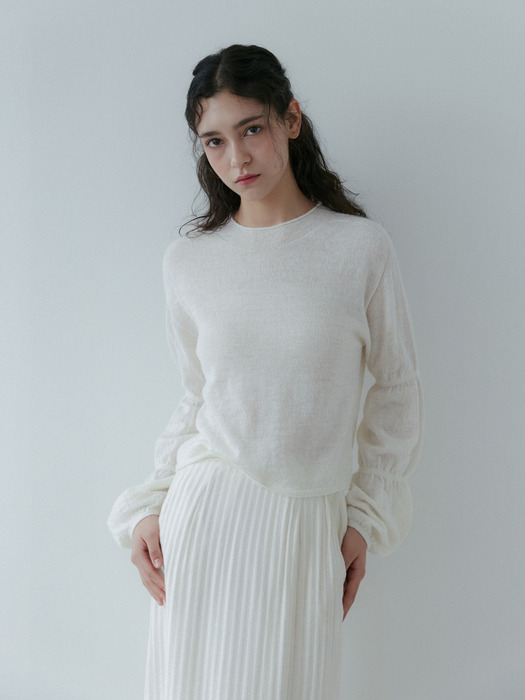 Volume puff round knit (Ivory)