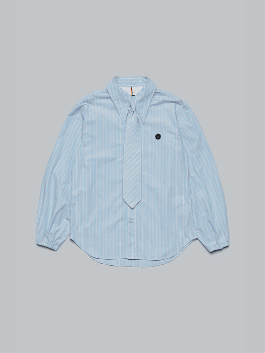 BLUE STRIPE GATHERED SLEEVE SHIRT AND TIE TYPE 1