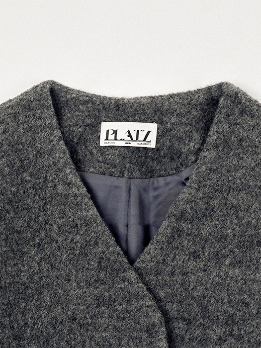 Belt V-Neck Wool Long Coat (Gray)