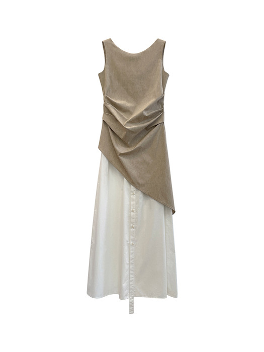 Linen unbalance sleeveless long dress