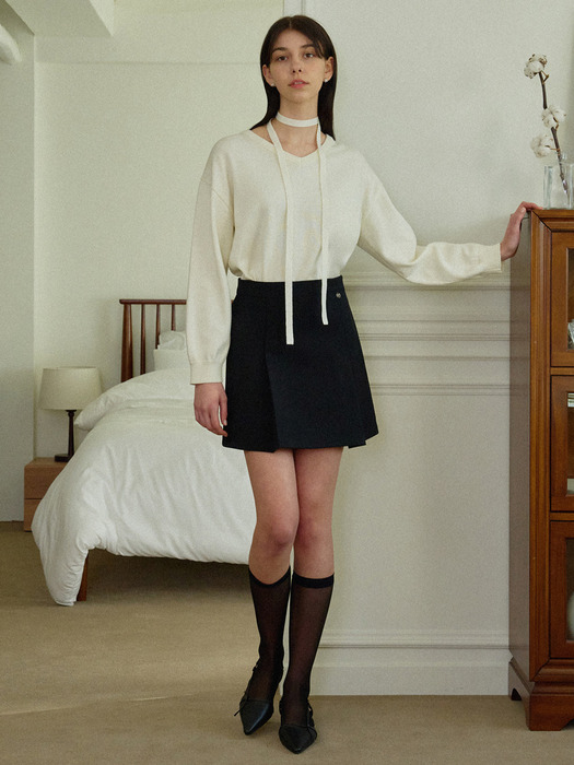 AD charm point pleats mini skirt - black