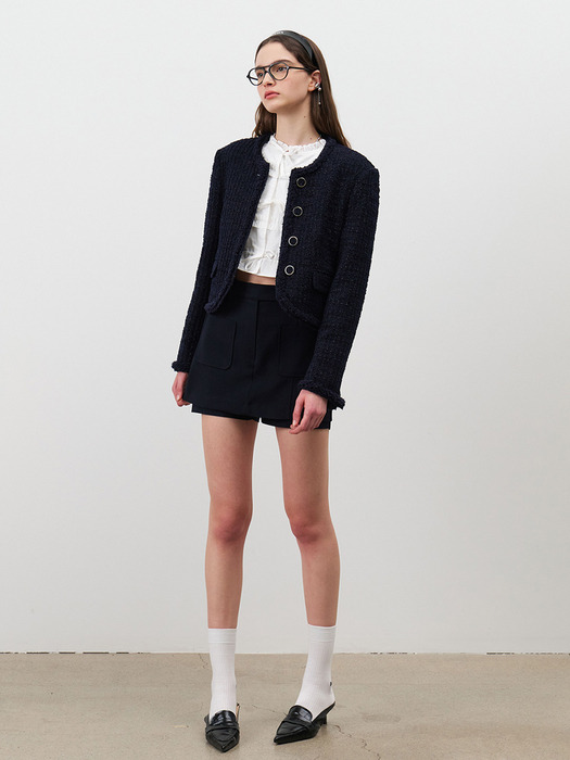 24 Spring_ D/Navy Classic Cotton Tweed Blazer