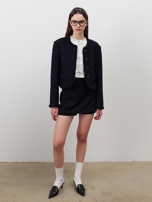 24 Spring_ D/Navy Classic Cotton Tweed Blazer