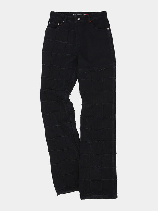 NEW PATCHWORK WIDE-LEG JEANS apa727m(BLACK)