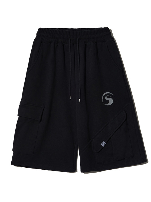 TS LOGO BERMUDA SWEAT PANTS (BLACK)