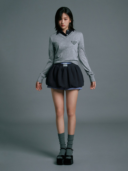 WOOL CROPPED V NECK ALUMNI CLASSIQUE_GREY BLACK