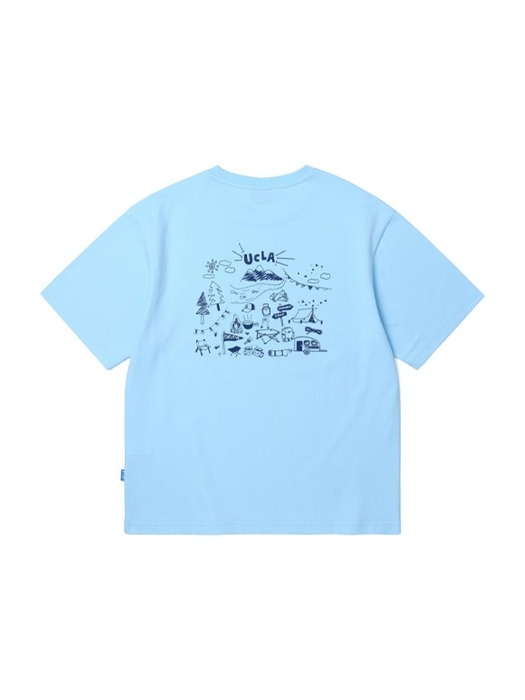 남녀공용 캠핑 드로잉 반소매 티셔츠[BLUE](UA5ST1A_43)