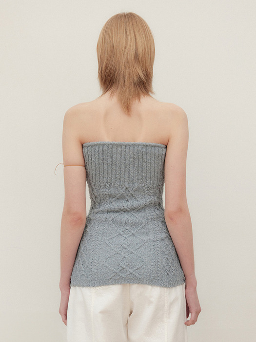 LACE UP BOUCLE KNIT TUBE TOP - SKY BLUE