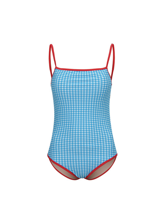 24 Melanie One Piece - Blue Check / Red