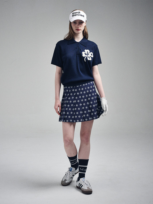 PLEATS MINI SKIRT ALL OVER CLOVERMARDI PRINTED_NAVY IVORY