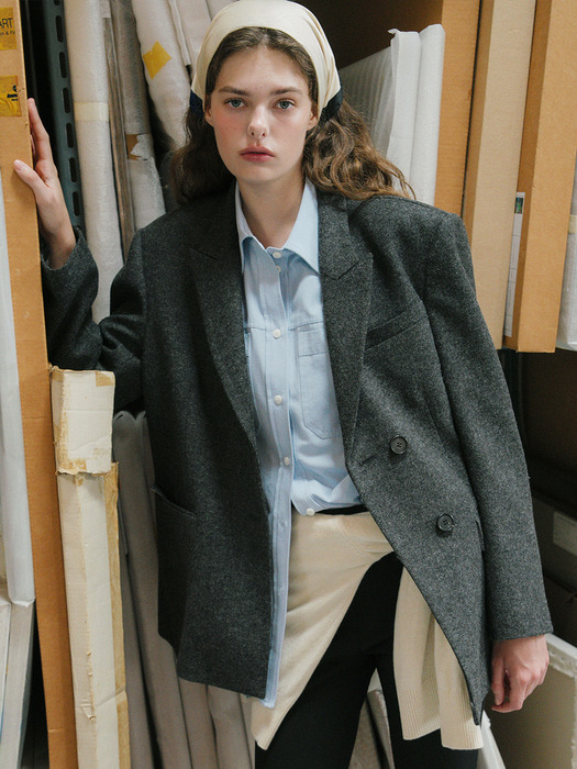 U Leah Wool Double Jacket_Mix Gray