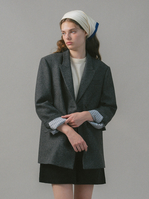 U Leah Wool Double Jacket_Mix Gray