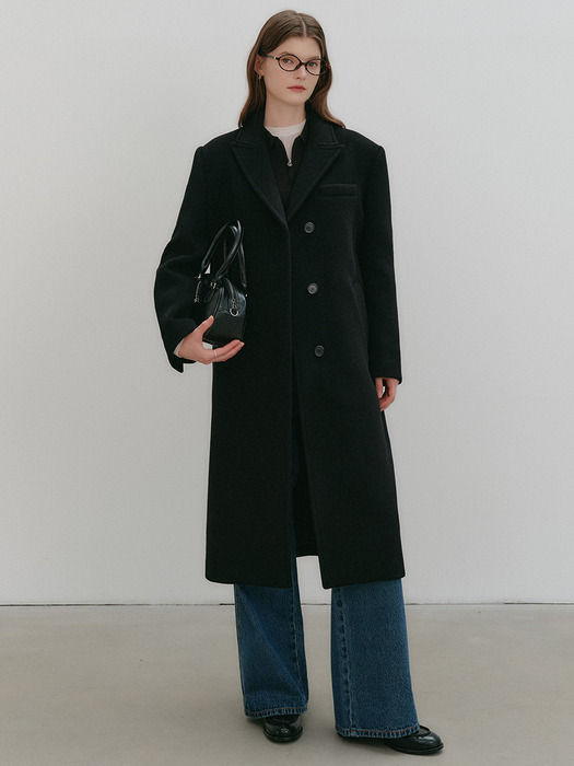 베인 울 세미 더블 롱 코트 / VEIN WOOL SEMI DOUBLE LONG COAT_3colors