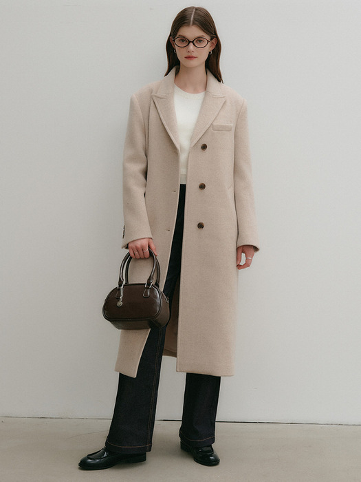 베인 울 세미 더블 롱 코트 / VEIN WOOL SEMI DOUBLE LONG COAT_3colors