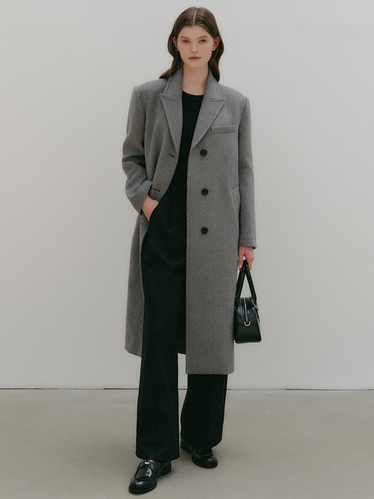 베인 울 세미 더블 롱 코트 / VEIN WOOL SEMI DOUBLE LONG COAT_3colors