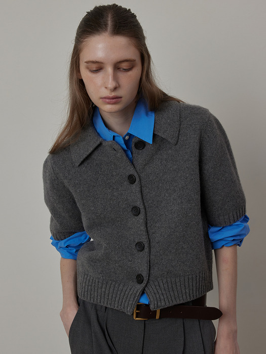 Yak Collared Half-sleeved Wool Knit Cardigan_Jacket