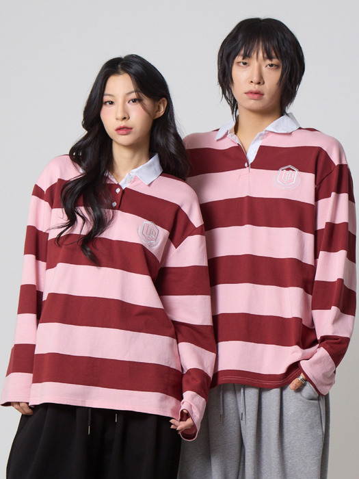 스트라이프 럭비 카라 셔츠 핑크_Stripe Rugby Collar Shirt Pink