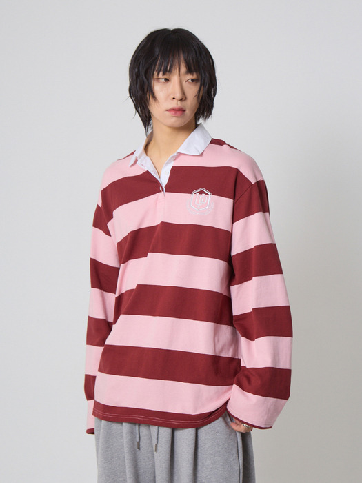 스트라이프 럭비 카라 셔츠 핑크_Stripe Rugby Collar Shirt Pink