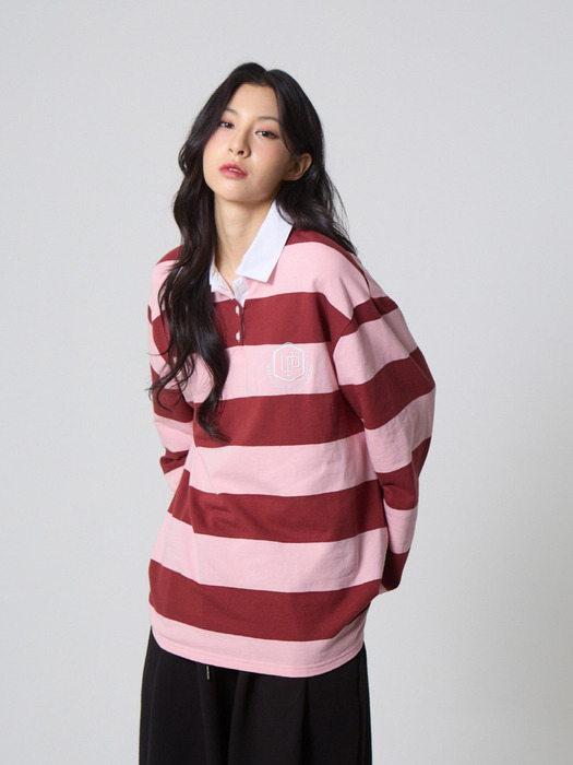 스트라이프 럭비 카라 셔츠 핑크_Stripe Rugby Collar Shirt Pink