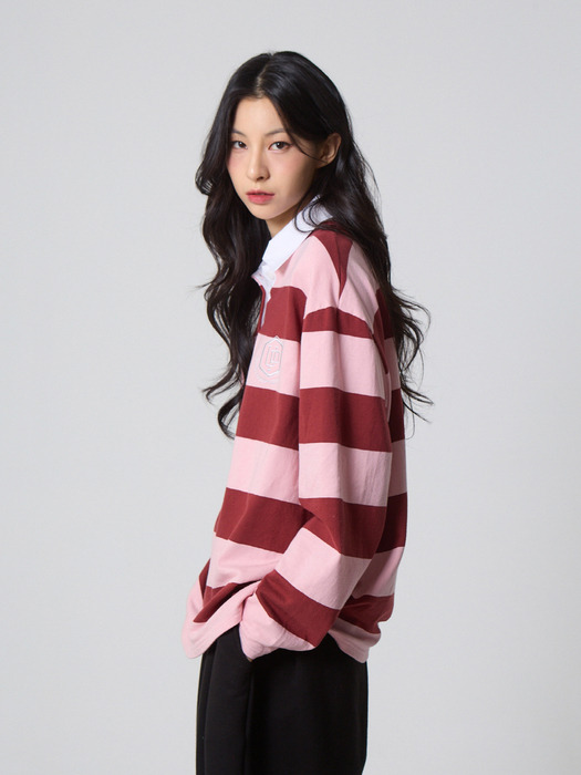 스트라이프 럭비 카라 셔츠 핑크_Stripe Rugby Collar Shirt Pink