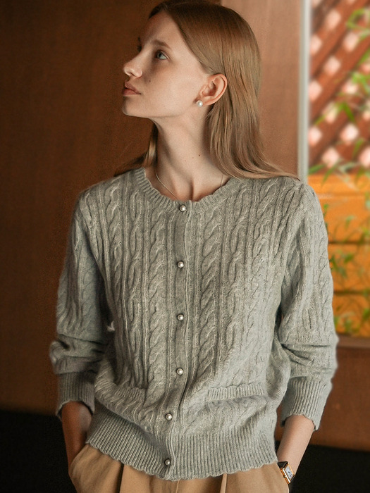 Luna cashmere blended cable cardigan_Light gray