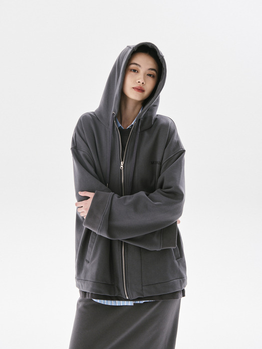 Raey baggie hood zip-up_DARK GREY