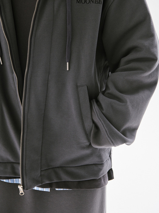 Raey baggie hood zip-up_DARK GREY