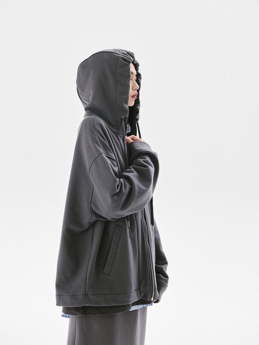 Raey baggie hood zip-up_DARK GREY