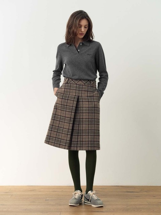 FENCHURCH A-line wool midi skirt (Green check)