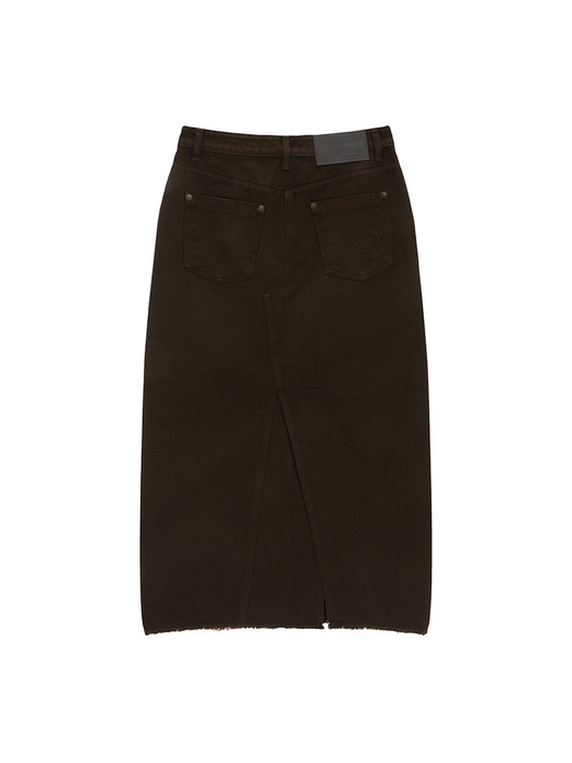 UNBALANCE DAMAGE DENIM SKIRT IN KHAKI